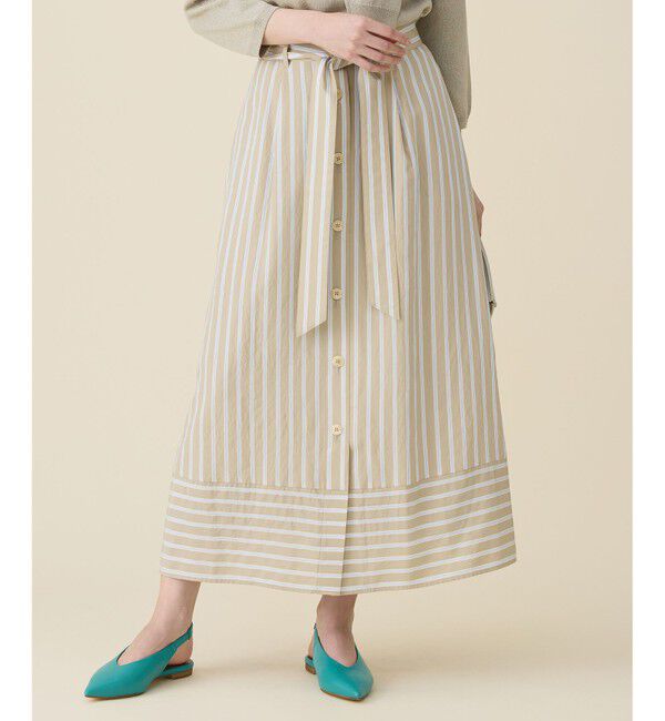 自由区「ビスコースナイロンドビーストライプ スカート」|スカート|ベージュ系