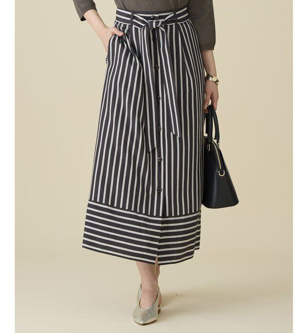 自由区「ビスコースナイロンドビーストライプ スカート」|スカート|ブラウン系