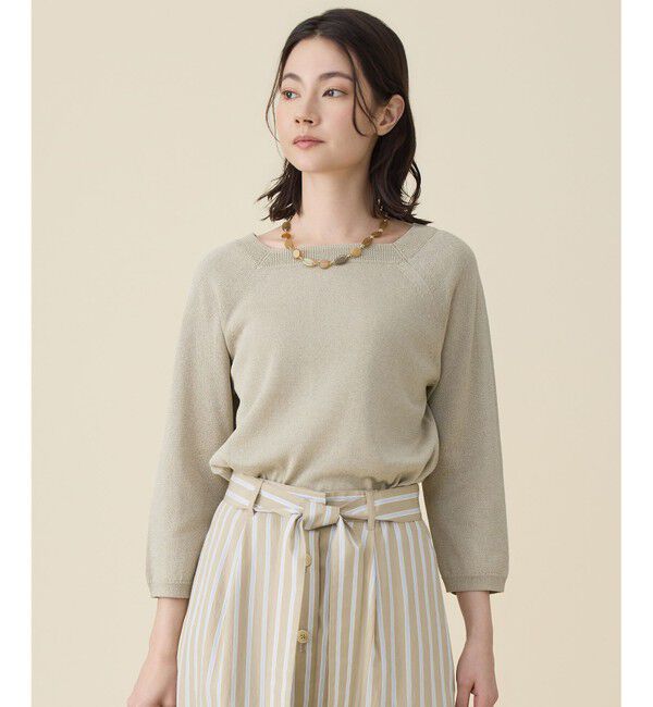 自由区「ペーパーコットンスクエアネックニット プルオーバー」|ニット・セーター|ベージュ