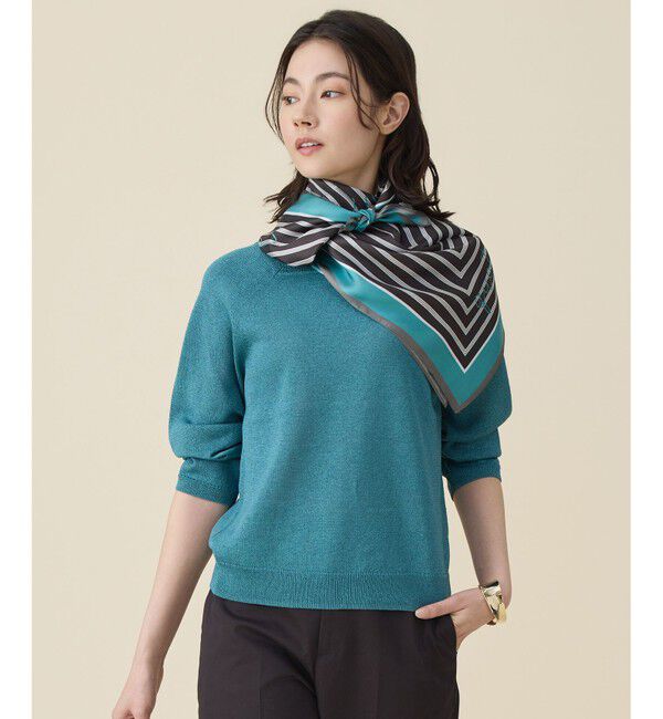 自由区「ペーパーコットンスクエアネックニット プルオーバー」|ニット・セーター|ターコイズ