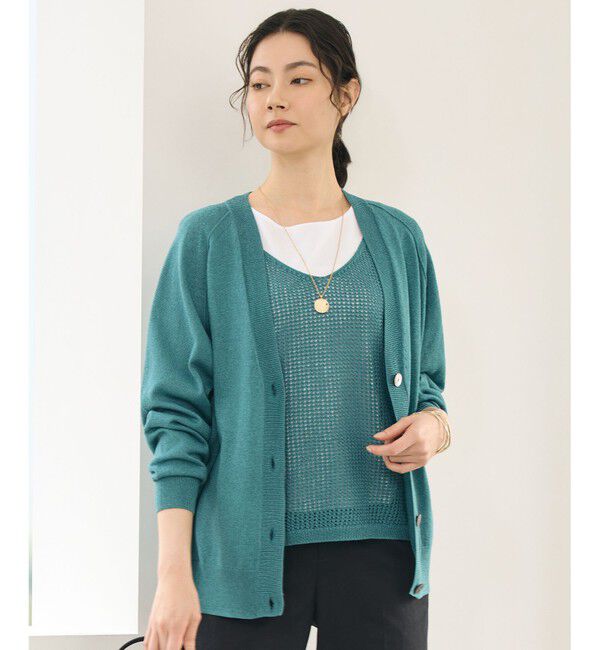 自由区「ペーパーコットンニット カーディガン」|カーディガン|ターコイズ