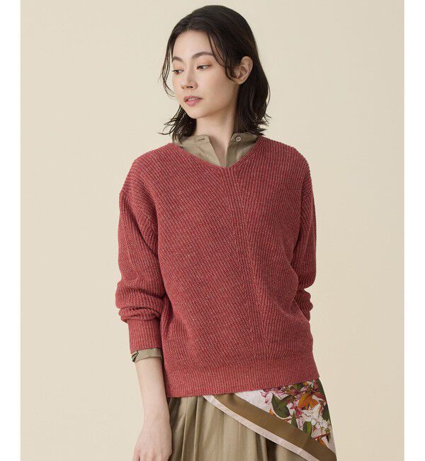 自由区「リネンミドルゲージプルオーバー ニット」|ニット・セーター|ピンク