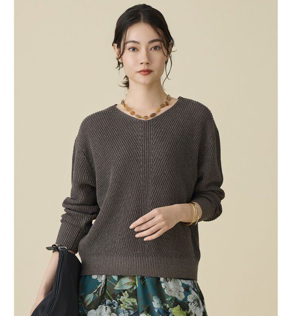 自由区「リネンミドルゲージプルオーバー ニット」|ニット・セーター|ブラウンラメ