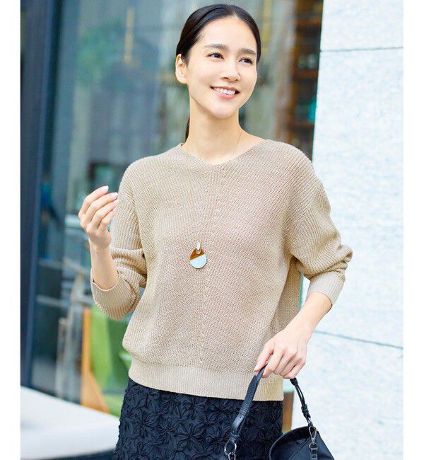 自由区「リネンミドルゲージプルオーバー ニット」|ニット・セーター|ベージュラメ