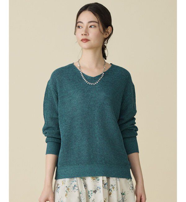 自由区「リネンミドルゲージプルオーバー ニット」|ニット・セーター|ターコイズ