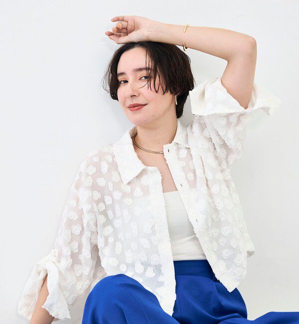 NOLLEY'S「【KIRYU】ウォッシャブル花柄ジャガードシャツ」|シャツ・ブラウス|ホワイト