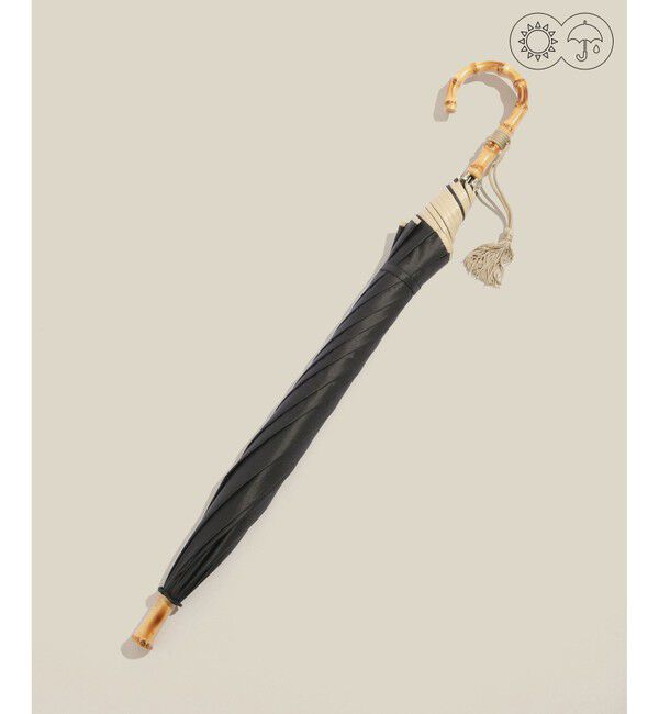 ROPE「バンブーハンドルバイカラーパラソル（長傘）【晴雨兼用/UVカット】【完全遮光生地】」|傘|ブラック系(02)