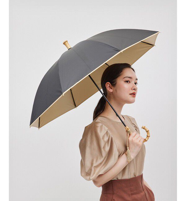 ROPE「バンブーハンドルバイカラーパラソル（長傘）【晴雨兼用/UVカット】【完全遮光生地】」|傘|