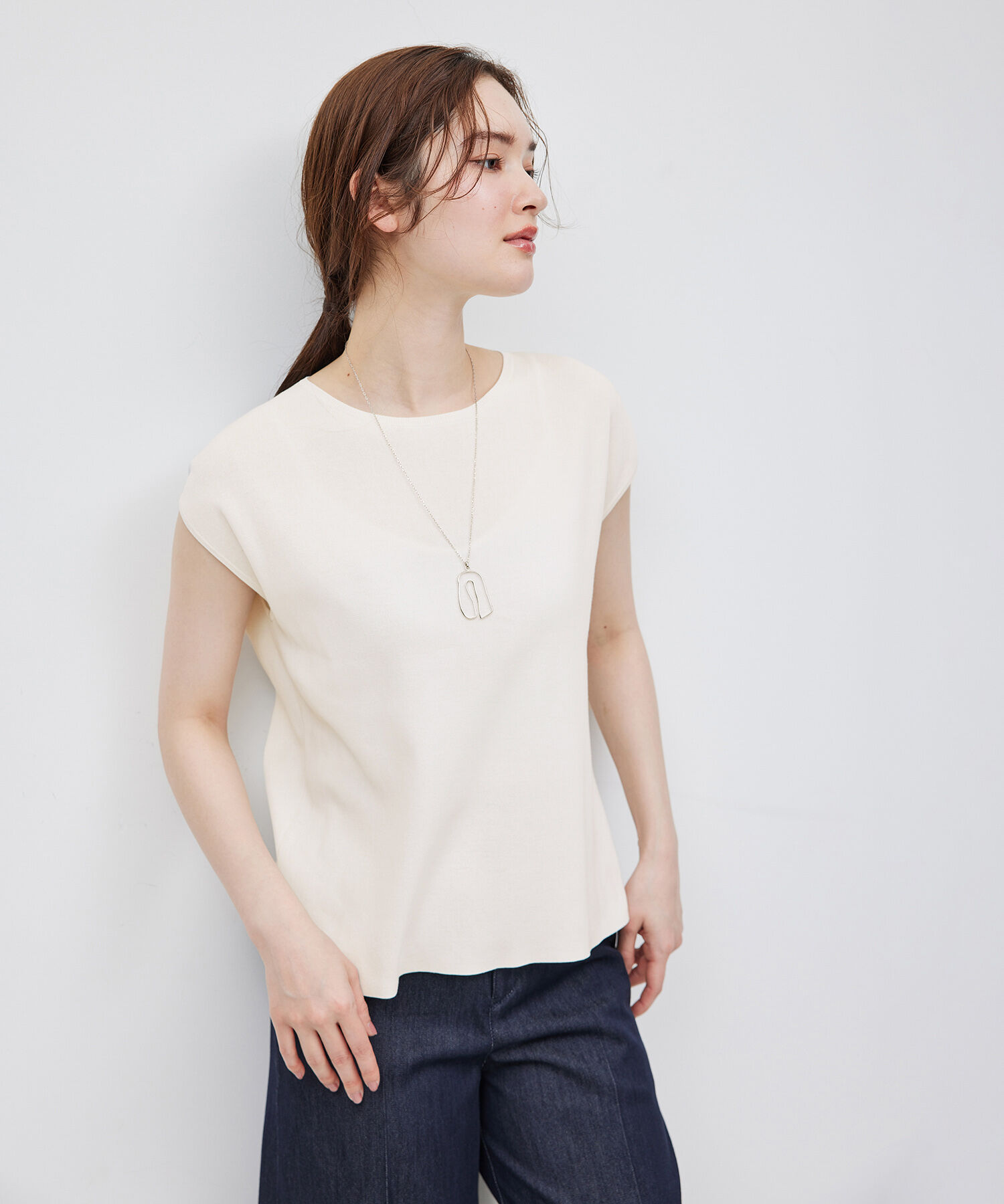 ROPE「【洗える】【接触冷感】ICE COTTONアームレットニットトップス【雑誌/メディア掲載】」|ニット・セーター|