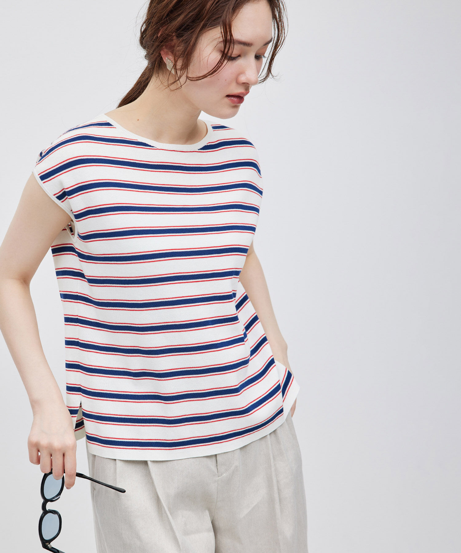 ROPE「【洗える】【接触冷感】ICE COTTONアームレットニットトップス【雑誌/メディア掲載】」|ニット・セーター|