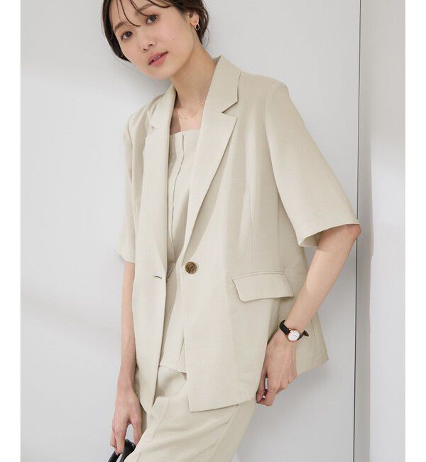 Rope&rsquo;Picnic「【接触冷感・吸水速乾・防シワ】エフォートレスリラックスハーフスリーブジャケット」|テーラードジャケット|