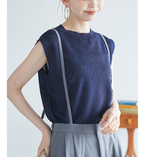 Rope&rsquo;Picnic「レーシーフレンチサマーニット」|ニット・セーター|ネイビー(40)