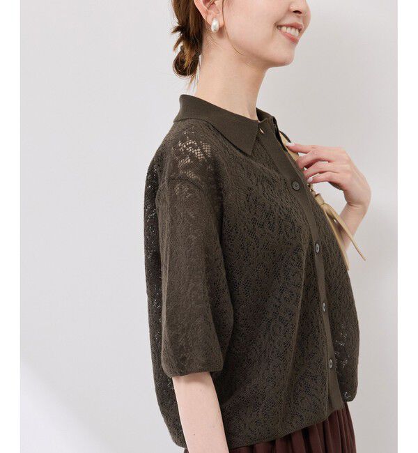 Rope&rsquo;Picnic「レース襟付きカーディガン」|カーディガン|ブラウン(20)