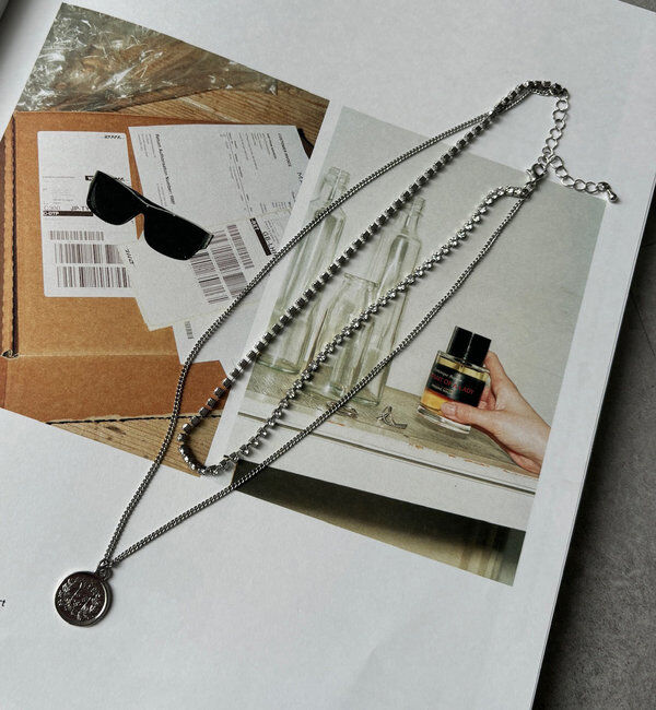  「ラインストーンコイン2連ネックレス」|ネックレス|シルバー