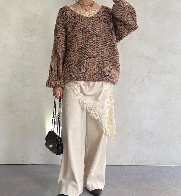  「MIXヤーンVネックプルオーバー」|ニット・セーター|