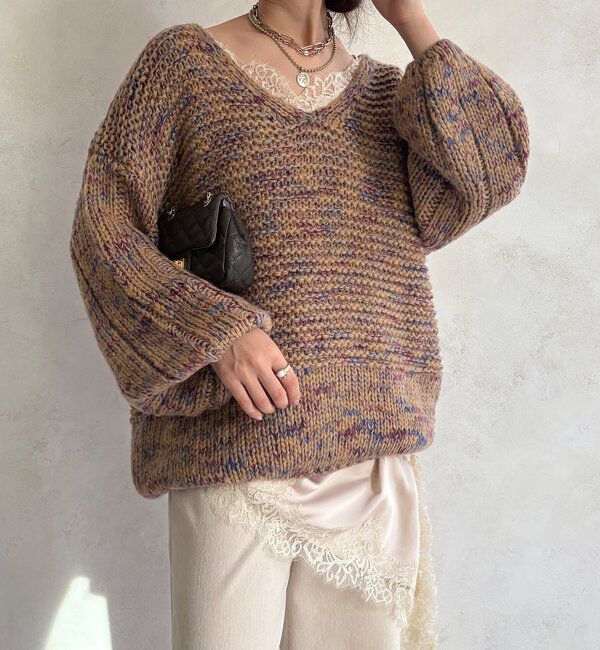  「MIXヤーンVネックプルオーバー」|ニット・セーター|