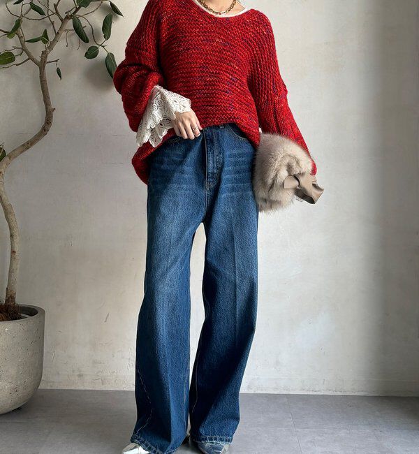  「MIXヤーンVネックプルオーバー」|ニット・セーター|