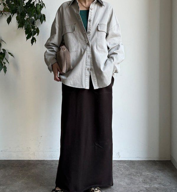  「フェイクレザー衿シャツジャケット」|ブルゾン・スタジャン|