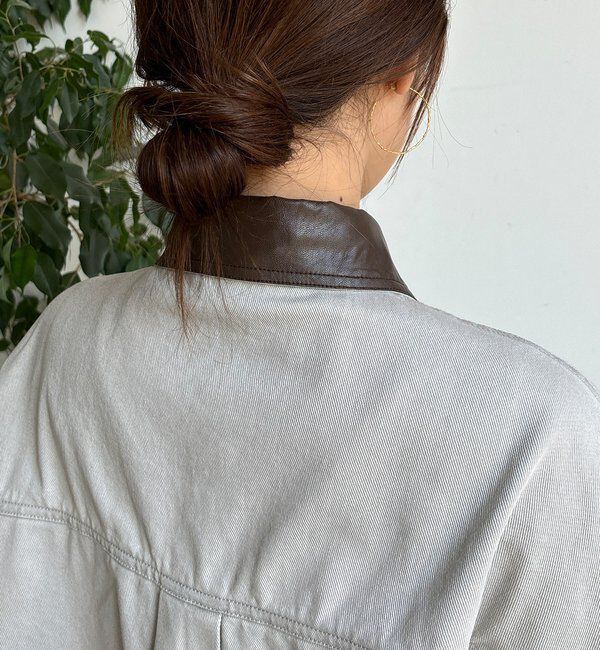  「フェイクレザー衿シャツジャケット」|ブルゾン・スタジャン|