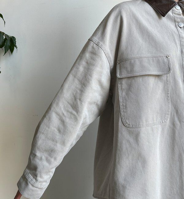  「フェイクレザー衿シャツジャケット」|ブルゾン・スタジャン|