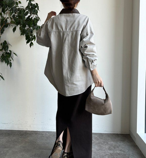  「フェイクレザー衿シャツジャケット」|ブルゾン・スタジャン|