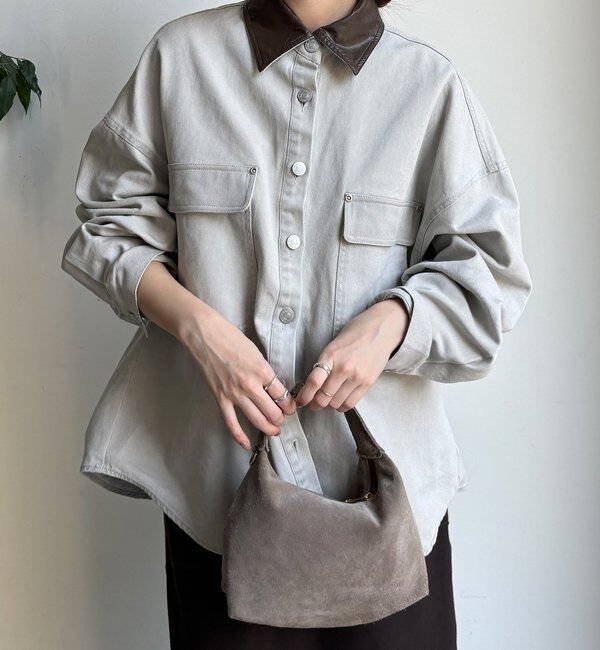  「フェイクレザー衿シャツジャケット」|ブルゾン・スタジャン|