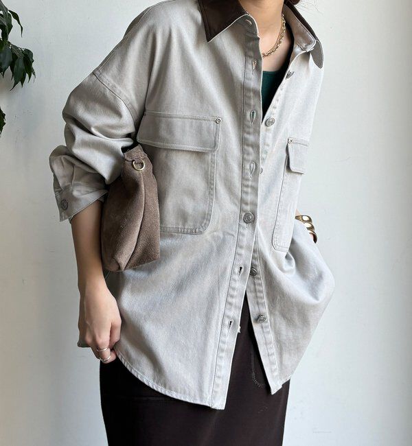  「フェイクレザー衿シャツジャケット」|ブルゾン・スタジャン|