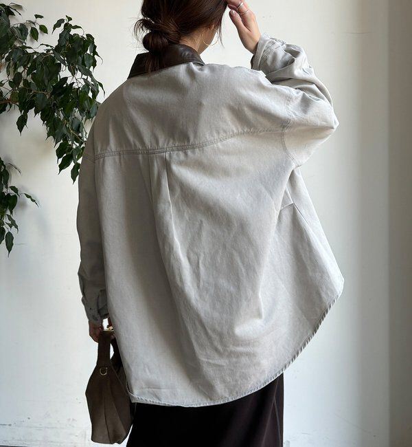  「フェイクレザー衿シャツジャケット」|ブルゾン・スタジャン|