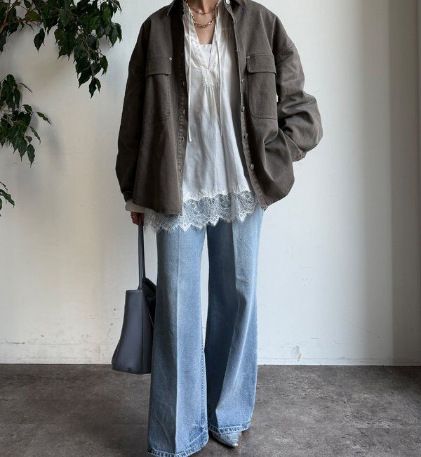  「フェイクレザー衿シャツジャケット」|ブルゾン・スタジャン|