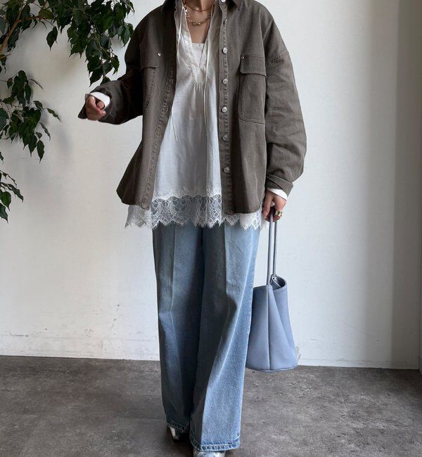  「フェイクレザー衿シャツジャケット」|ブルゾン・スタジャン|