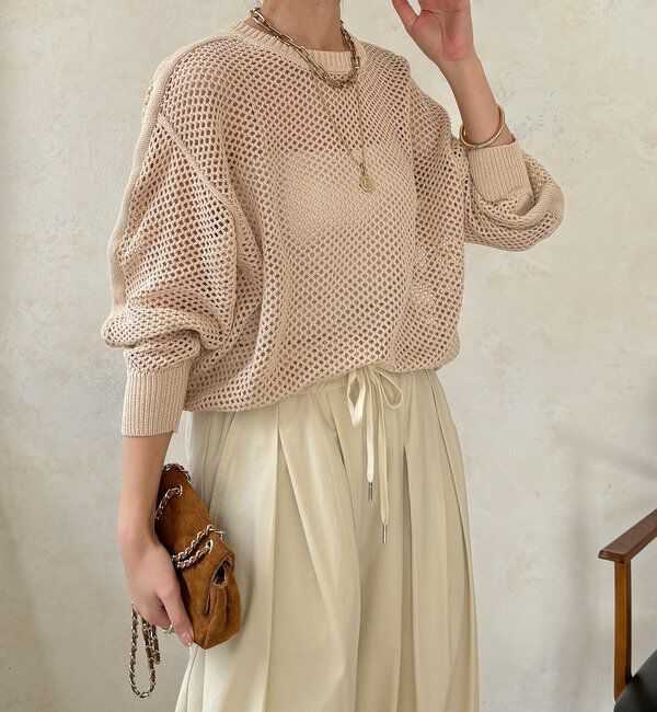  「【WEB限定】メッシュ編みワイドプルオーバー」|ニット・セーター|