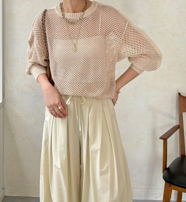  「【WEB限定】メッシュ編みワイドプルオーバー」|ニット・セーター|