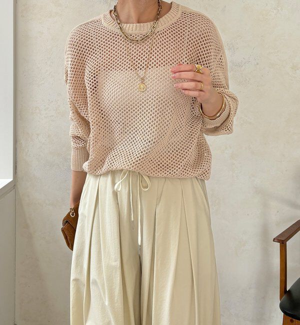  「【WEB限定】メッシュ編みワイドプルオーバー」|ニット・セーター|