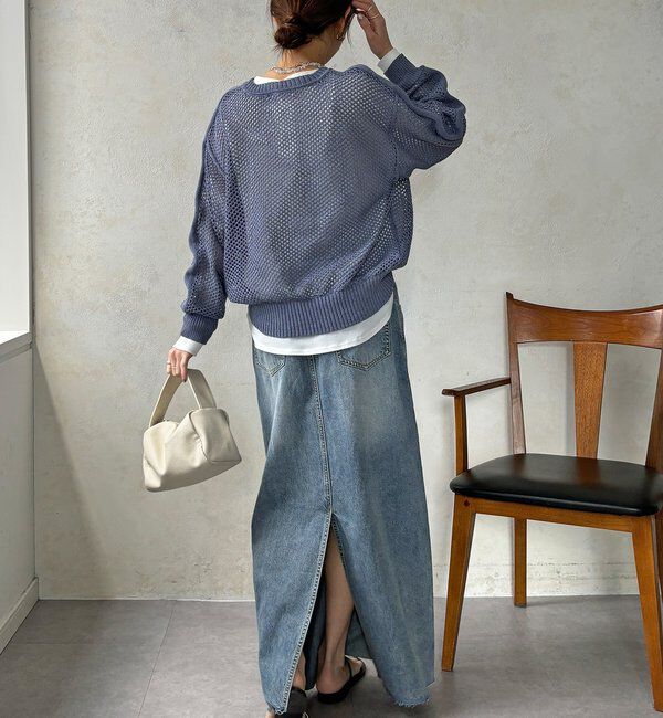  「【WEB限定】メッシュ編みワイドプルオーバー」|ニット・セーター|