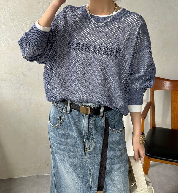  「【WEB限定】メッシュ編みワイドプルオーバー」|ニット・セーター|