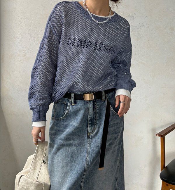  「【WEB限定】メッシュ編みワイドプルオーバー」|ニット・セーター|