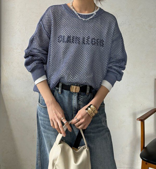 「【WEB限定】メッシュ編みワイドプルオーバー」|ニット・セーター|