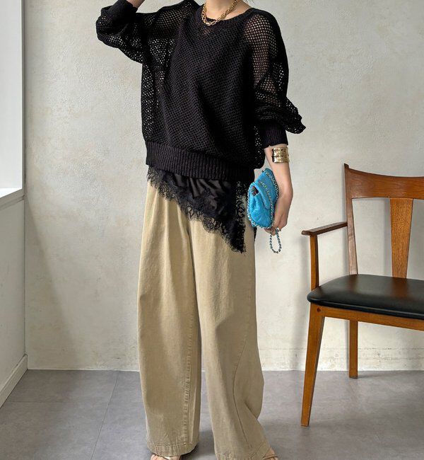  「【WEB限定】メッシュ編みワイドプルオーバー」|ニット・セーター|