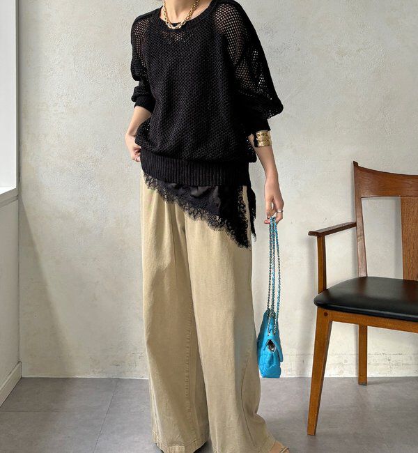  「【WEB限定】メッシュ編みワイドプルオーバー」|ニット・セーター|