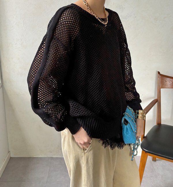  「【WEB限定】メッシュ編みワイドプルオーバー」|ニット・セーター|