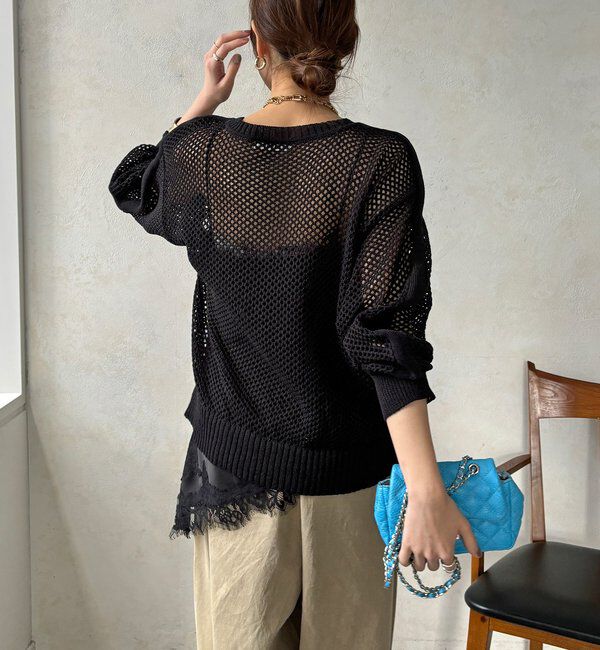  「【WEB限定】メッシュ編みワイドプルオーバー」|ニット・セーター|