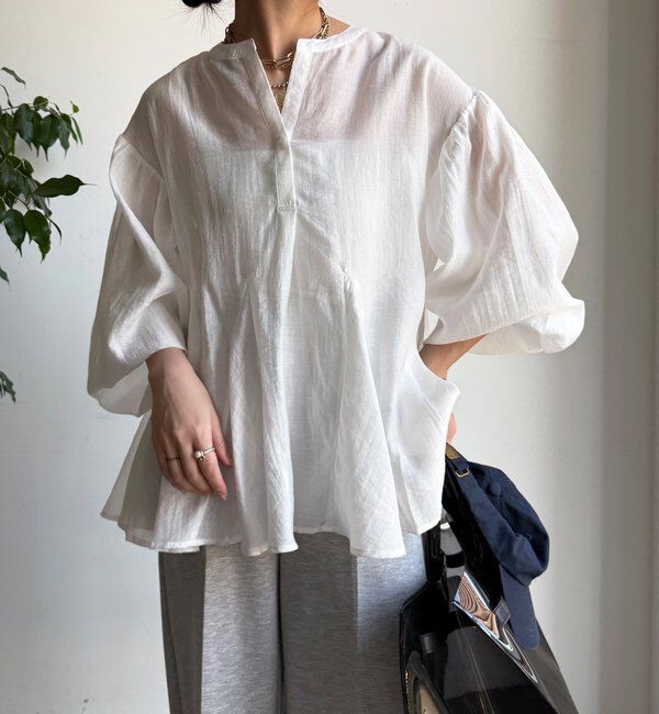  「【WEB限定】切替ギャザーブラウス」|シャツ・ブラウス|オフホワイト