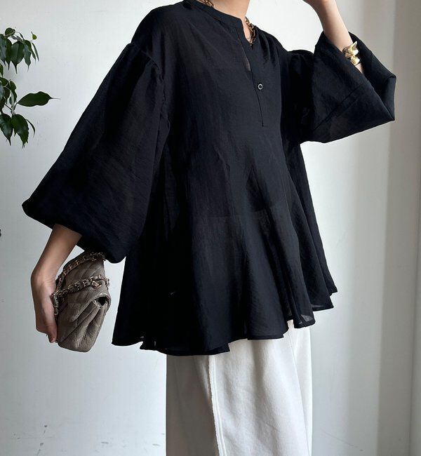  「【WEB限定】切替ギャザーブラウス」|シャツ・ブラウス|ブラック