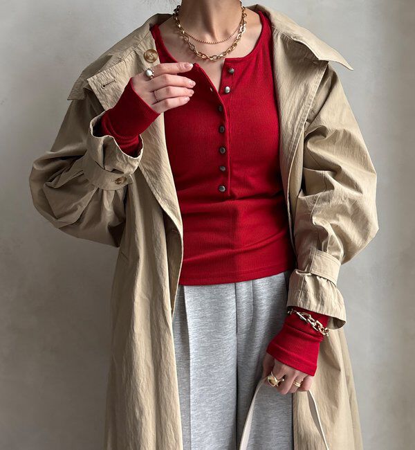  「【WEB限定】ヘンリーネックリブニット」|ニット・セーター|レッド