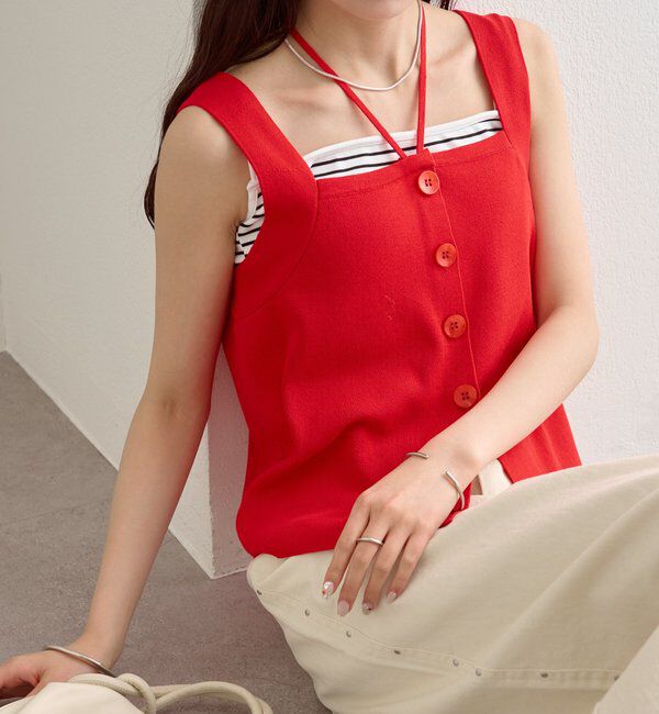  「ホルターニットタンクトップ」|キャミソール|レッド