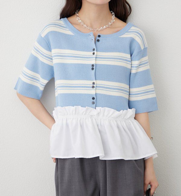  「ペプラム半袖ニット」|ニット・セーター|ブルー