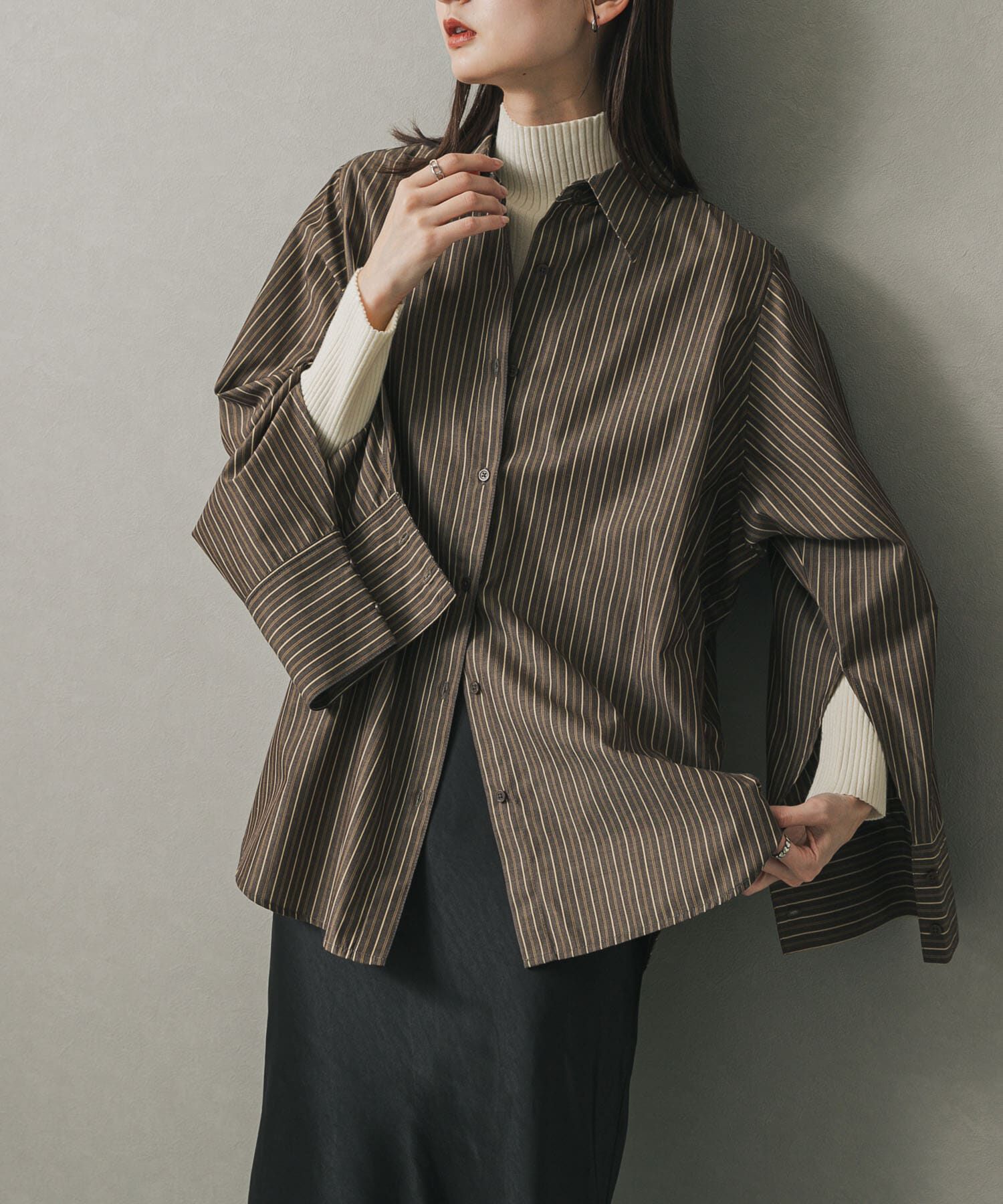 SENSE OF PLACE by URBAN RESEARCH「スリットスリーブルーズシャツ」|シャツ・ブラウス|ブラウン系その他