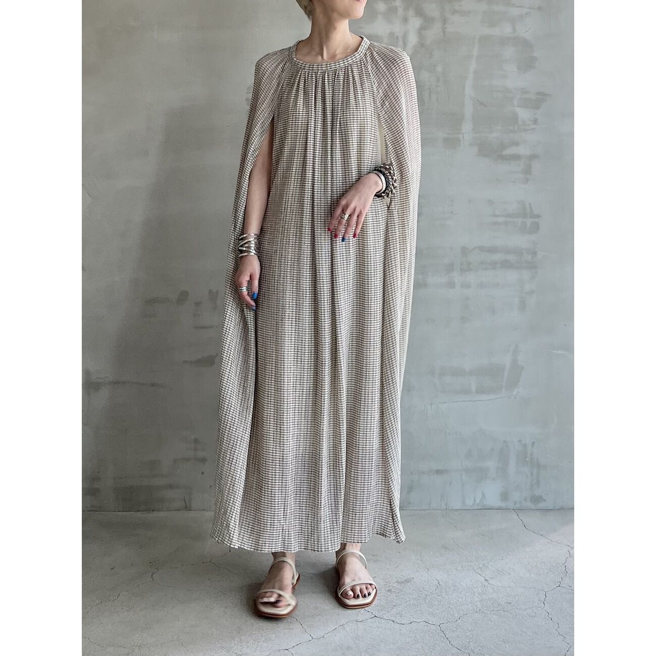 HELIOPOLE「HELIOPOLE CRAPE WINDOWPANE N/S DRESS」|ワンピース|