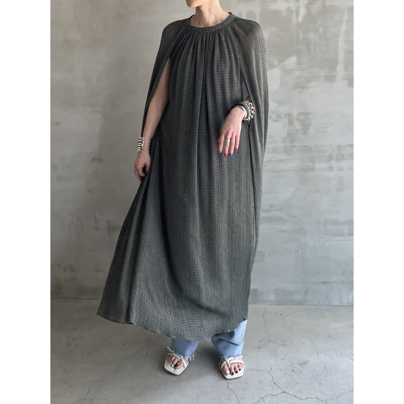 HELIOPOLE「HELIOPOLE CRAPE WINDOWPANE N/S DRESS」|ワンピース|