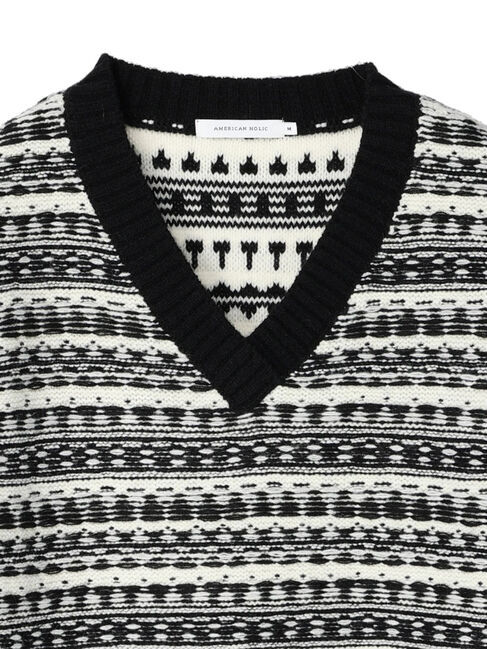  「Vネックジャガードニットプルオーバー」|ニット・セーター|